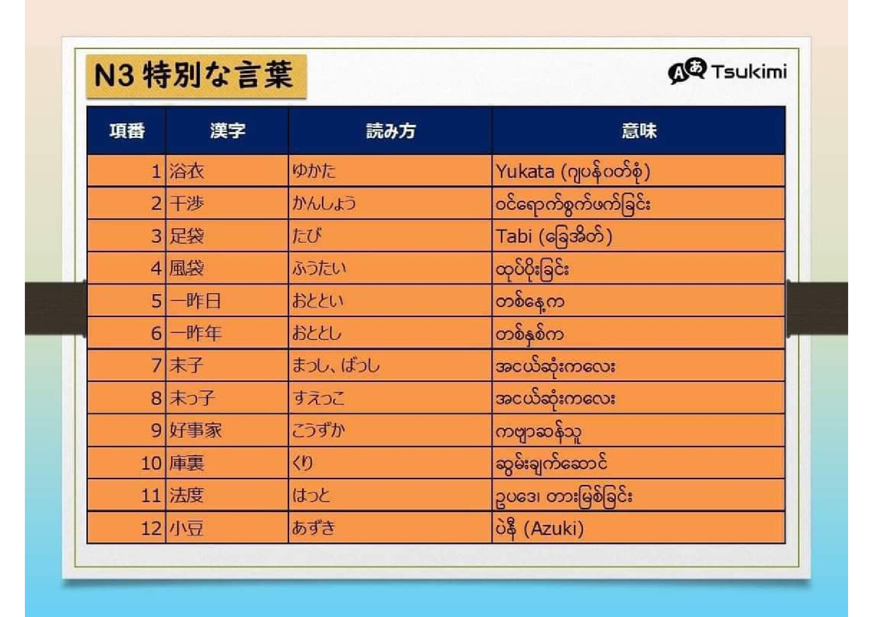 TSUKIMI N3 KANJI MASTER SPECIAL VOCAB