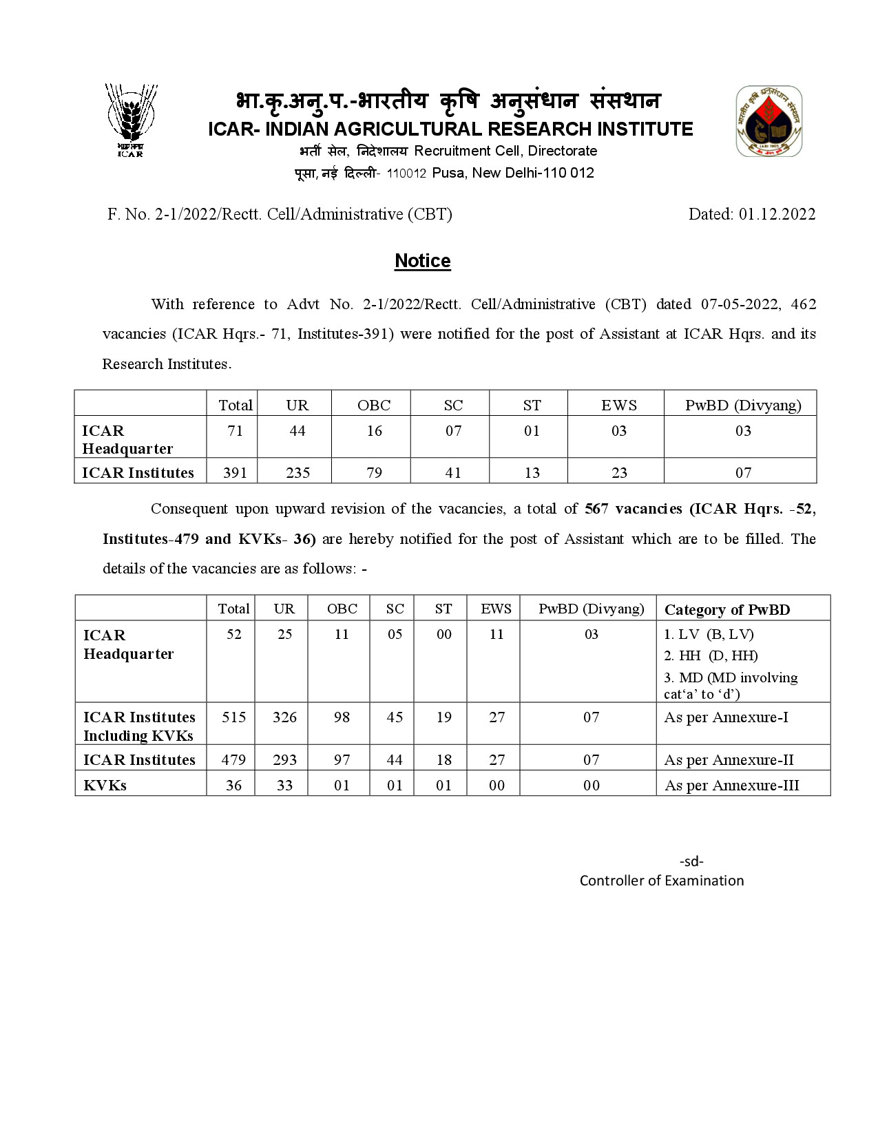 REVISED VACANCY POSTION OF ASSISTANT 01122022