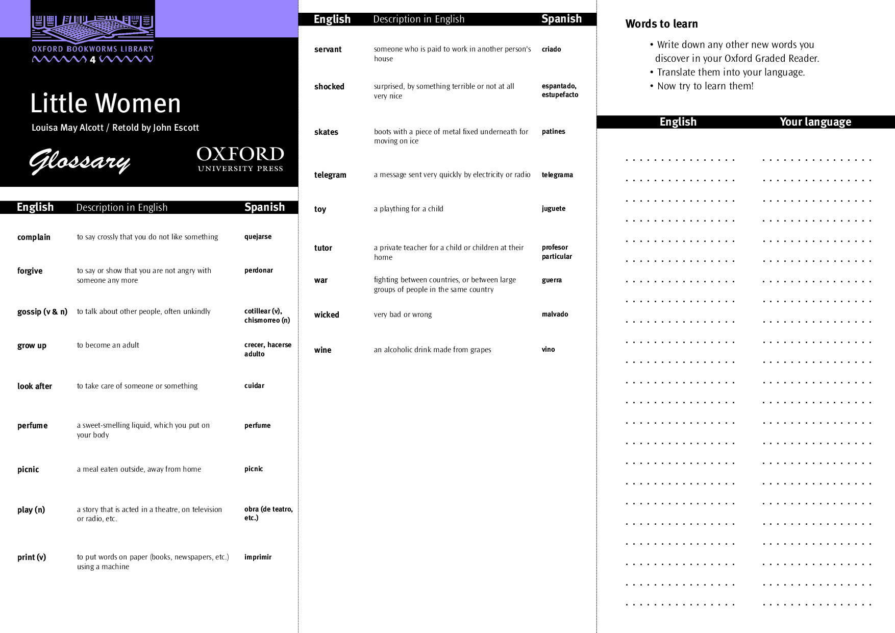LITTLE WOMEN GLOSSARY