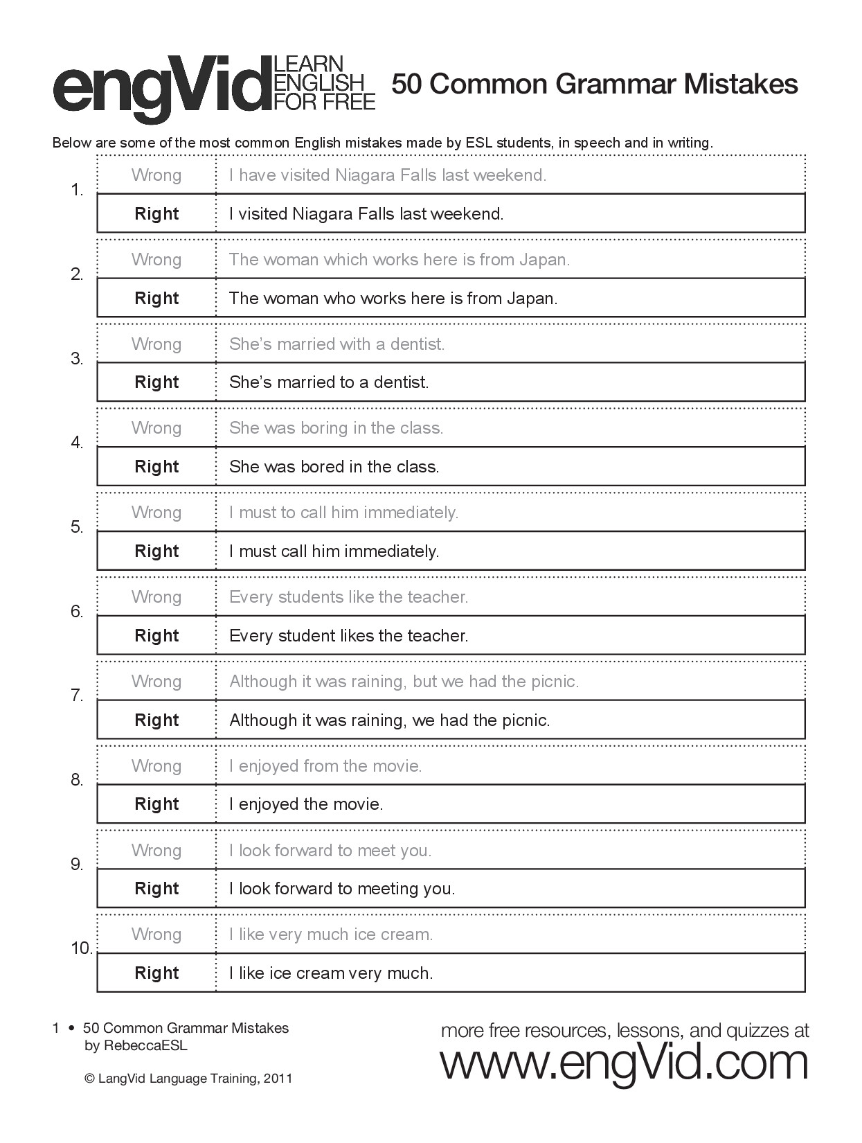 50 COMMON GRAMMAR MISTAKES