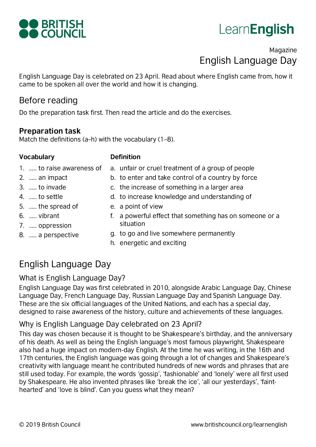 LEARNENGLISH MAGAZINE ENGLISH LANGUAGE DAY