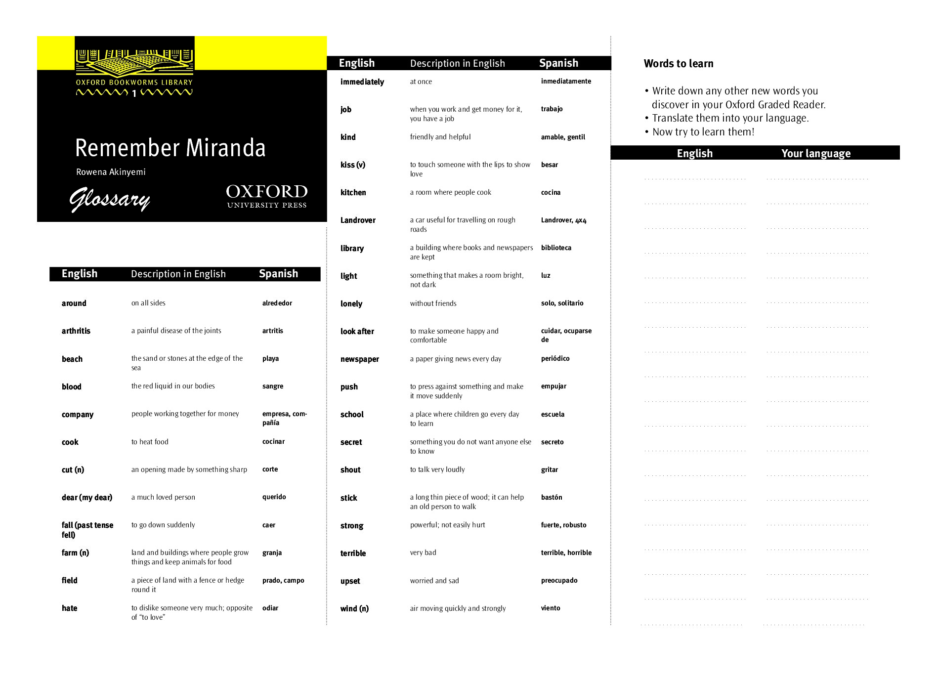 REMEMBER MIRANDA GLOSSARY
