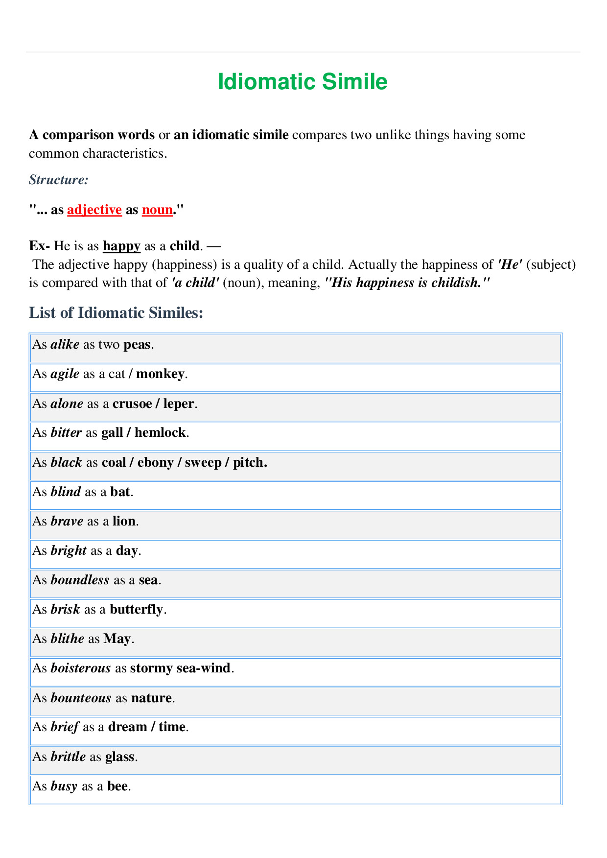 IDIOMATIC SIMILE