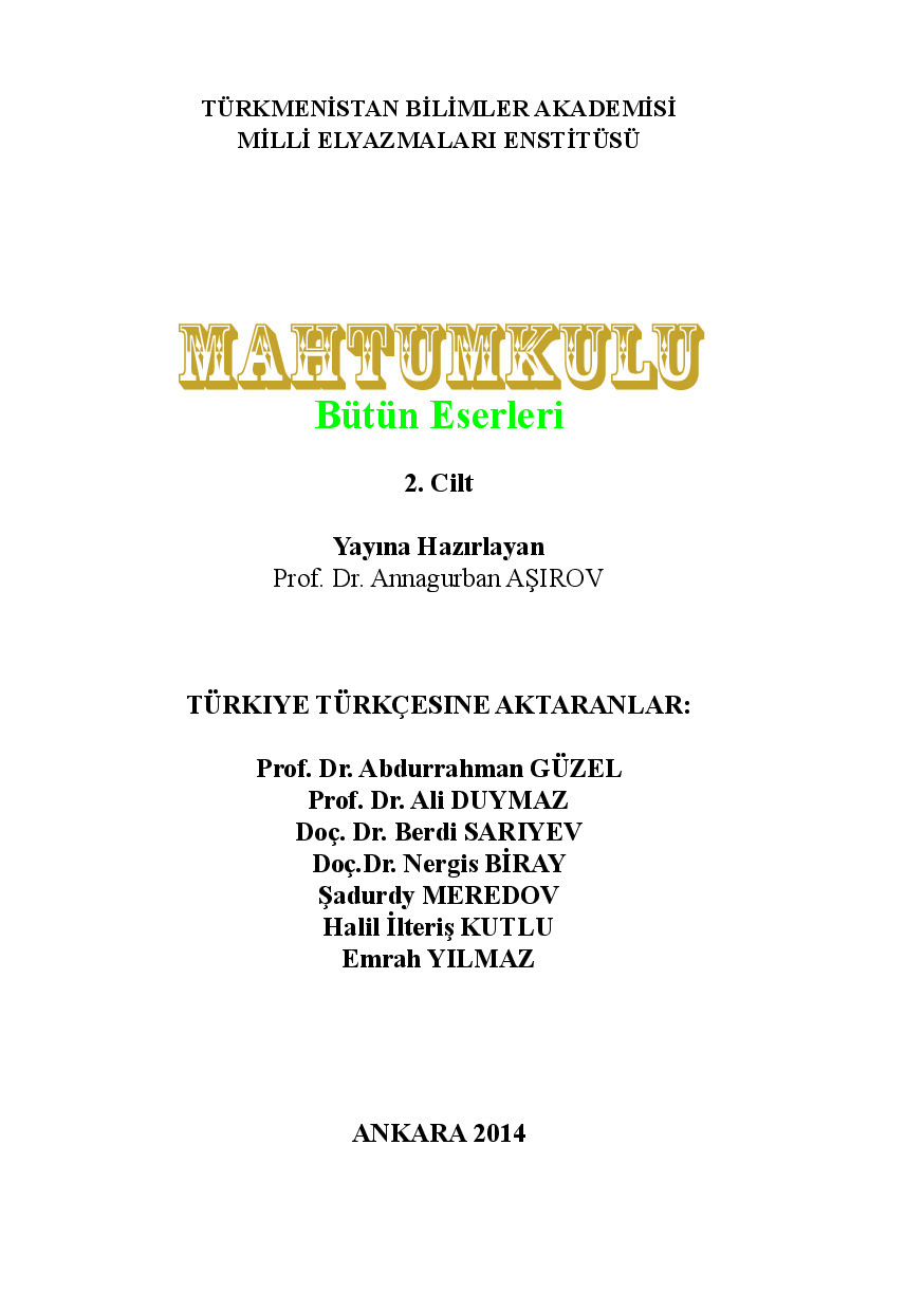 MAGTYMGULY TÜRK DILINDE II