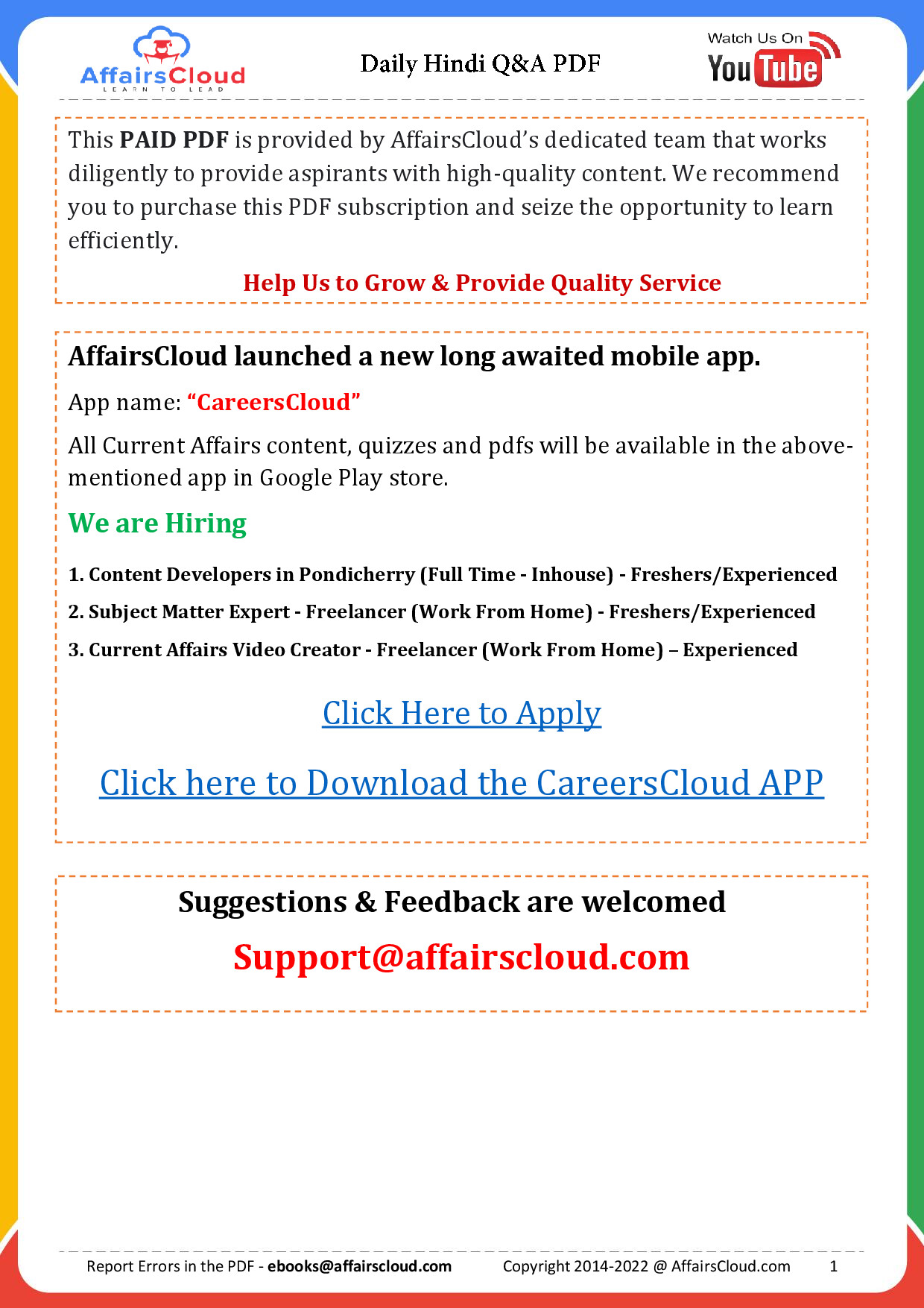 CURRENT AFFAIRS Q&A PDF IN HINDI OCTOBER 2 3 2022 BY AFFAIRSCLOUD