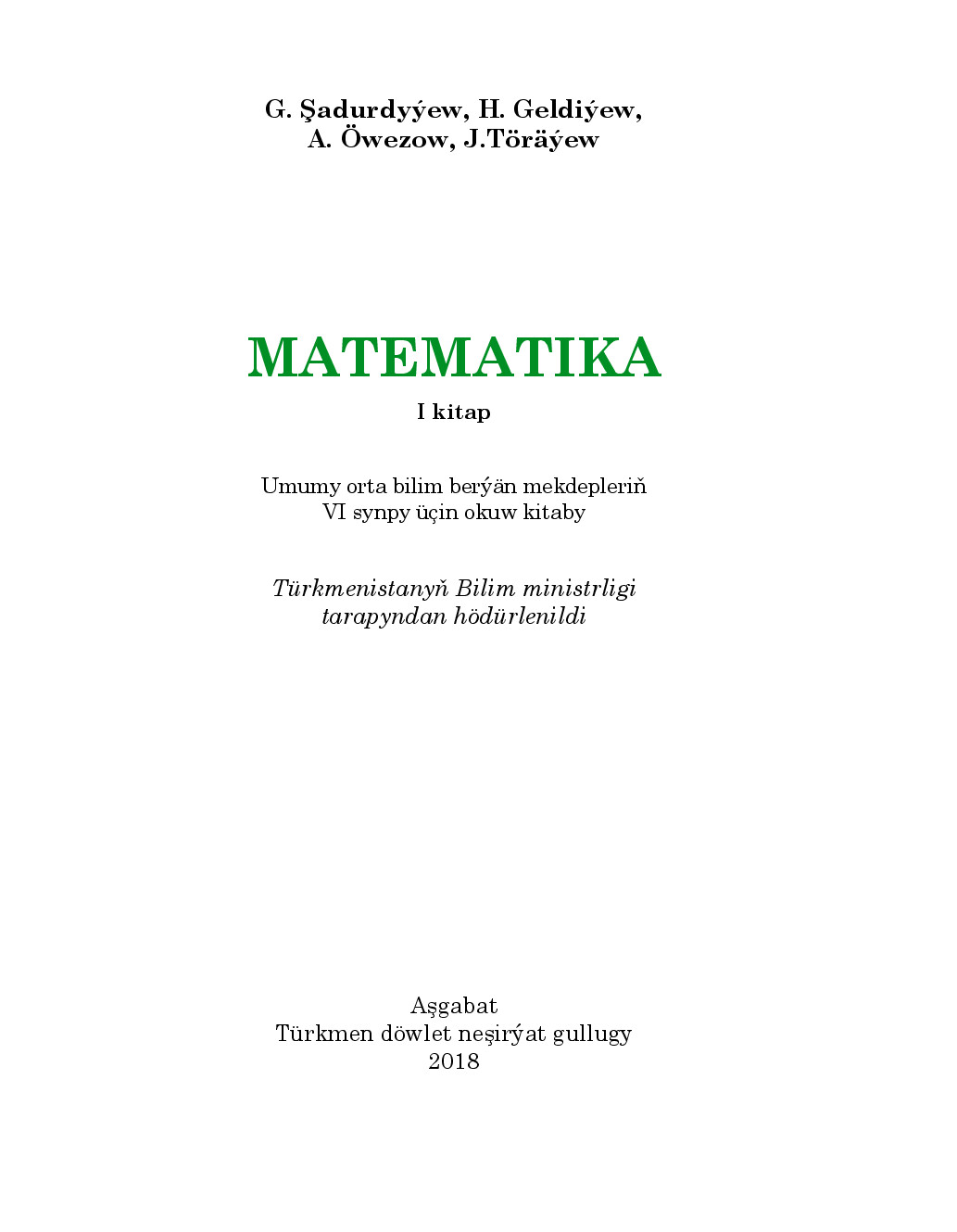 Matematika I Kitap, Vi Synp   2018