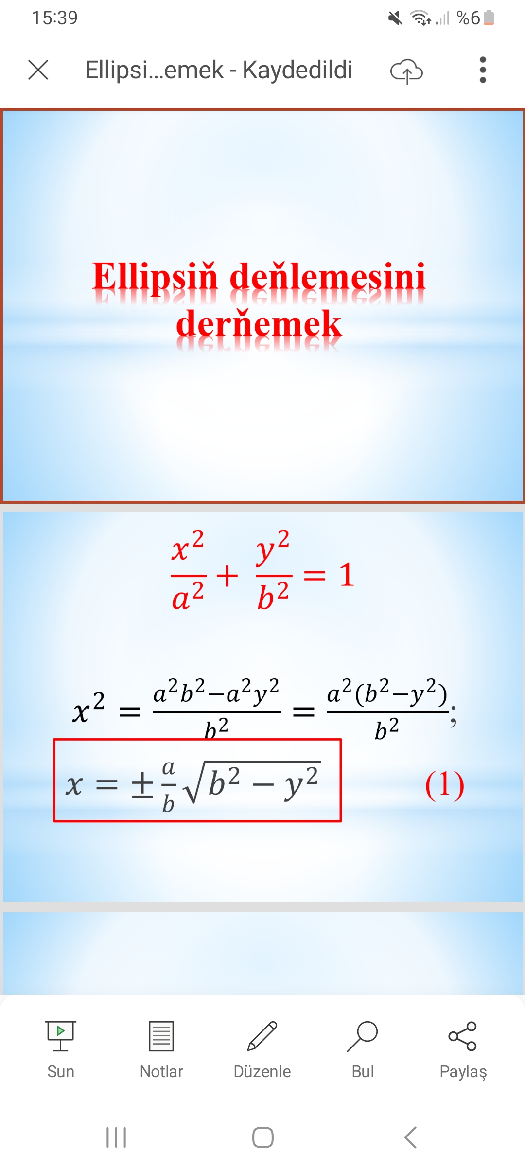 Ellipsin denlemesini dernemek