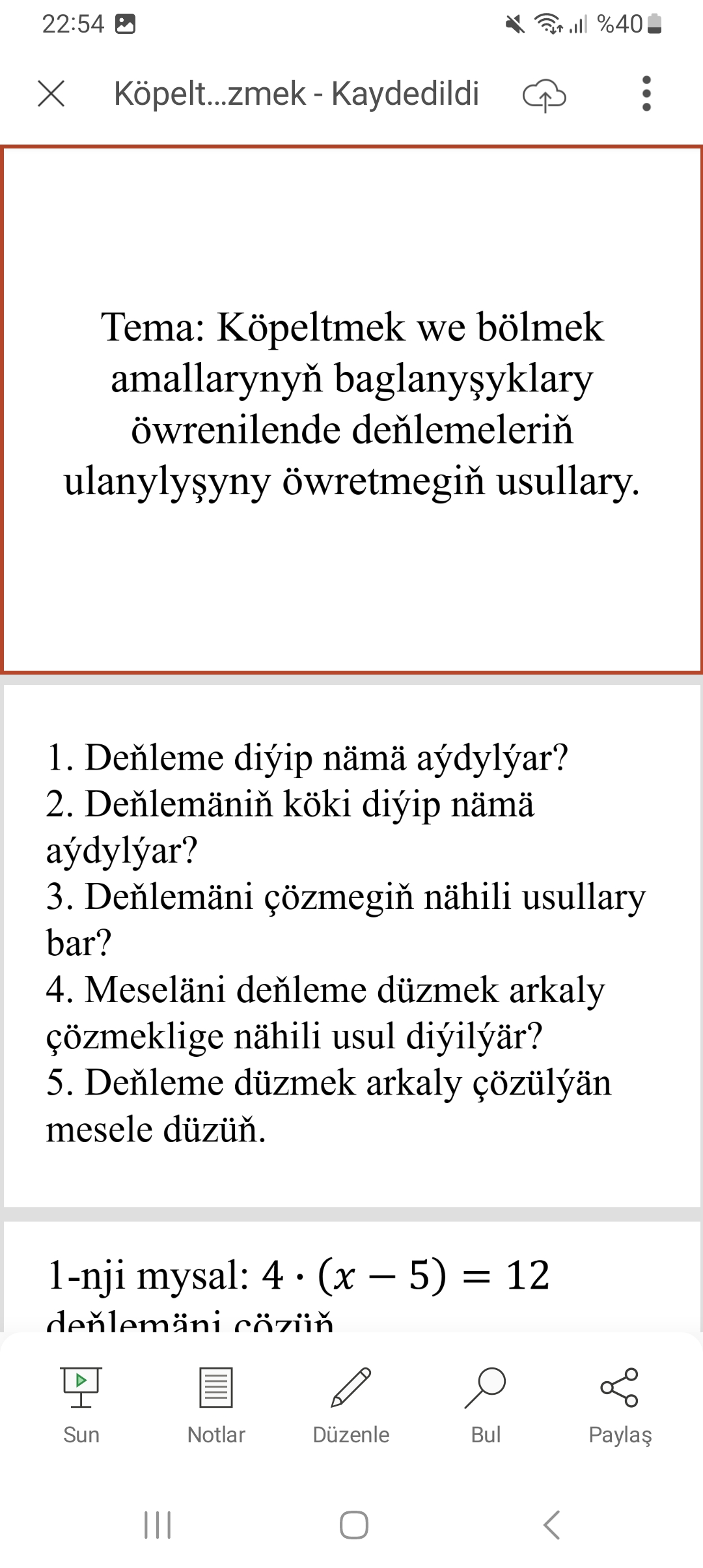 Köpeltmek bölmek deňleme çözmek