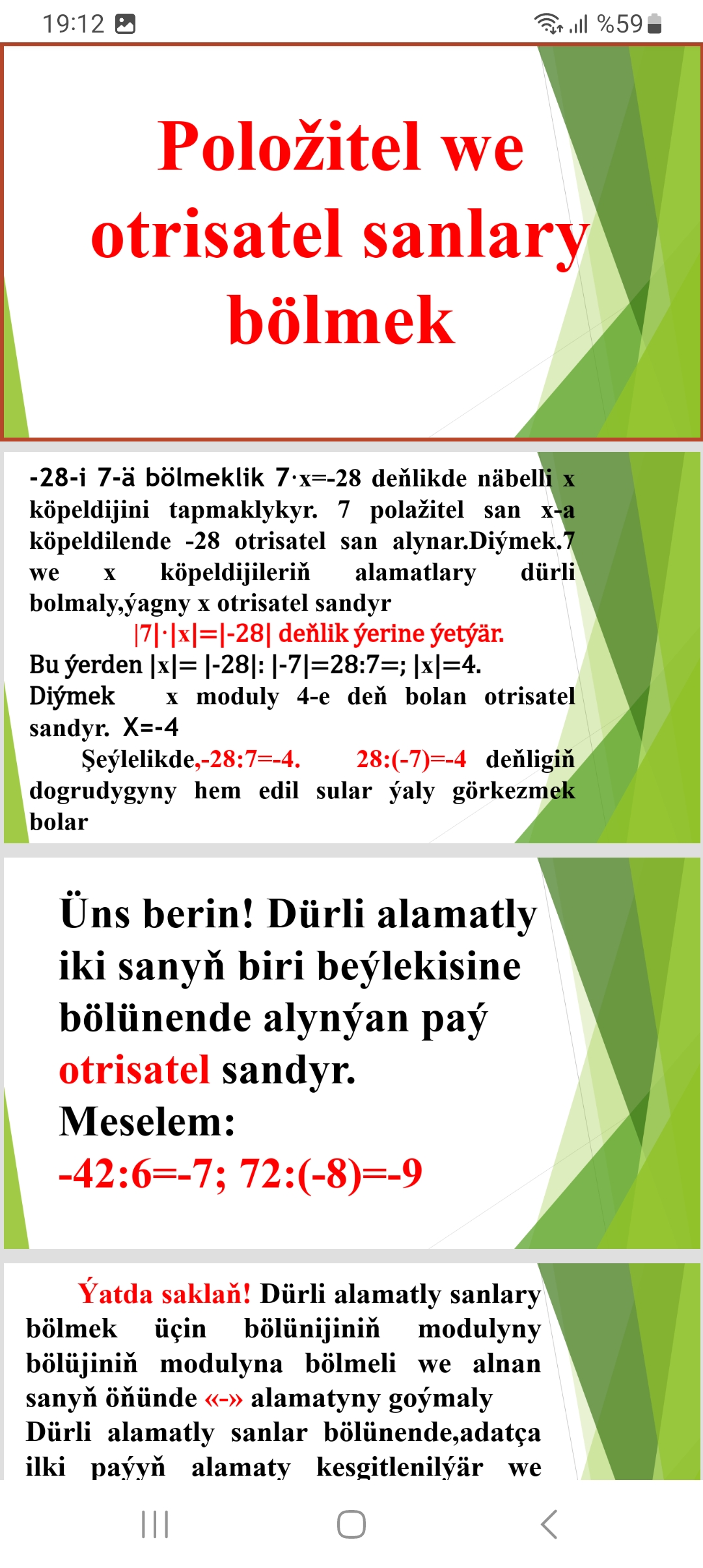 Polozitel sany otirsatel sana bolmek