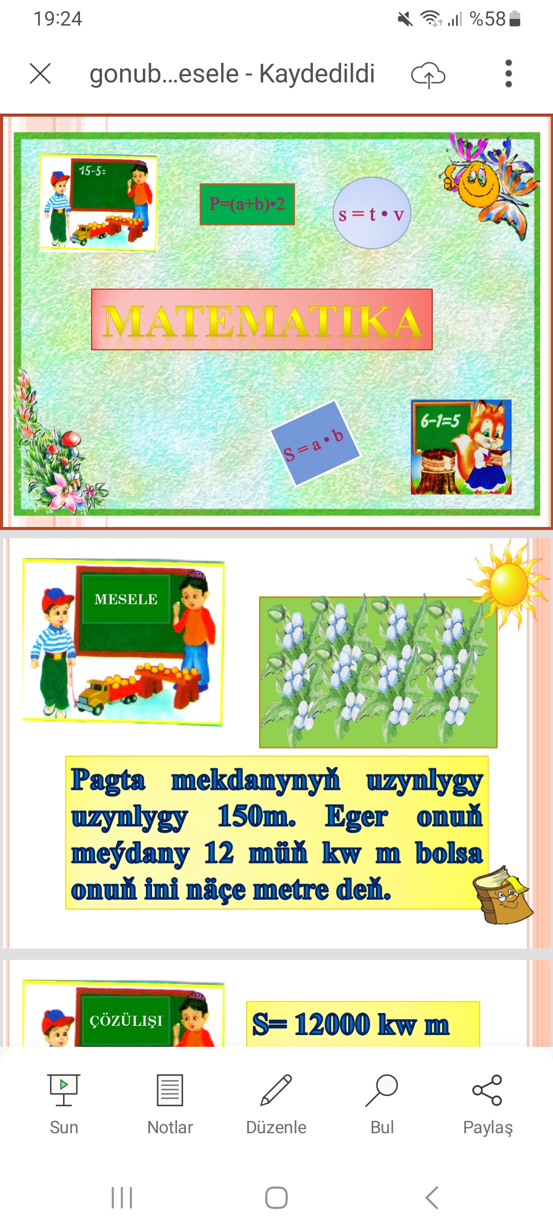 gonuburçlugyň meýdanyny tapmaga deg. mesele